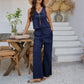 Casual Vacation Style Sleeveless Lace-up Top Wide-leg Pants Suit