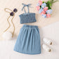 Girl's Rose Solid Color Tank Top Two-piece Set