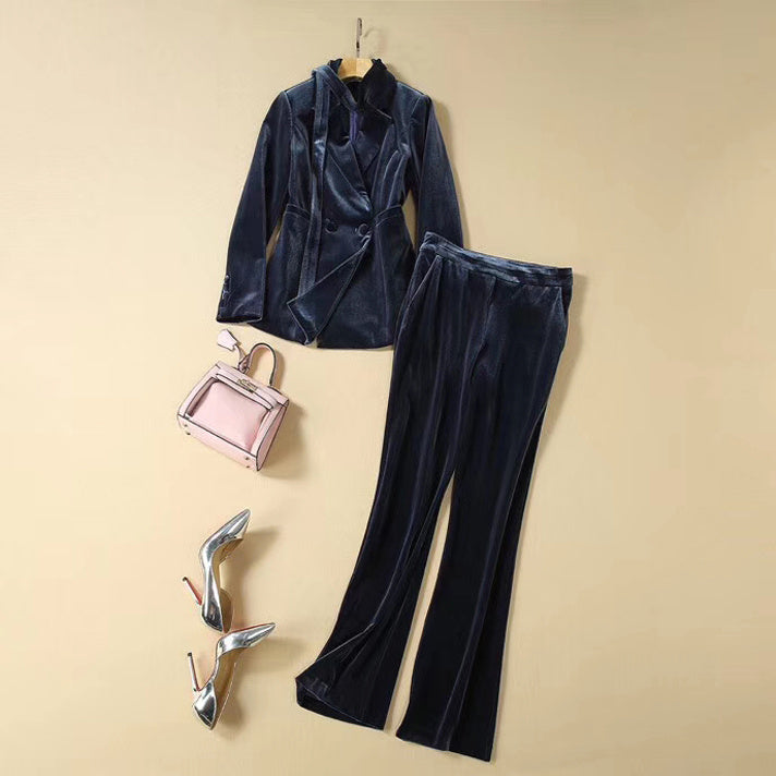 Temperament Suit Gold Velvet Jacket Trousers Business Suit