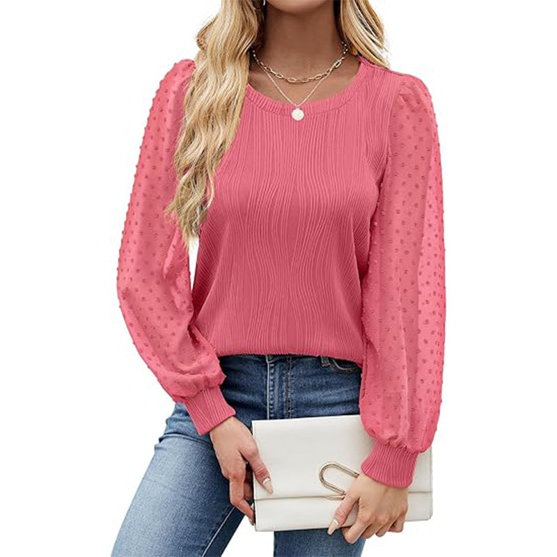 Women's Round Neck Chiffon Puff Sleeve Fashion