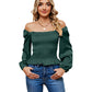 Women's Solid Color Square Collar Off-shoulder Slim Long Sleeve Top