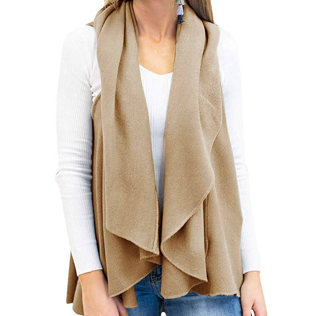 Fashionable Sleeveless Solid Color Cashmere Vest Women