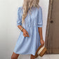 Puff Sleeve Stand Collar Striped Dress Summer