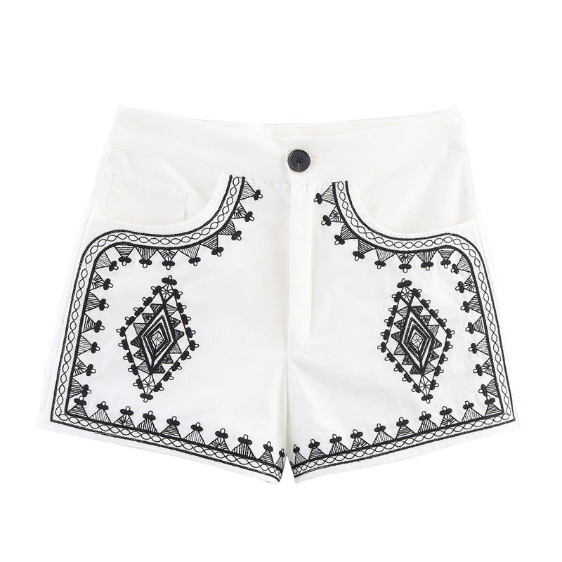 New Contrast Color Embroidered Vest Casual Shorts Suit