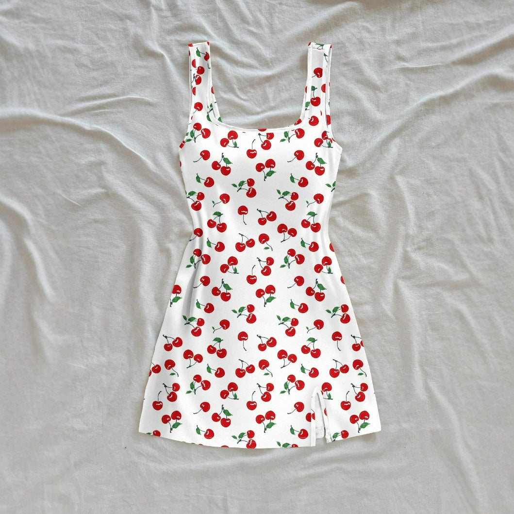 Printed Slim-fit French-style Sleeveless Dress For Women