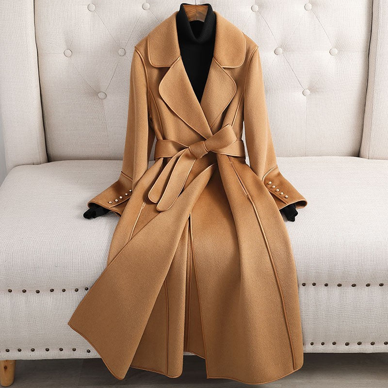 Manteau mi-long amincissant pour femme, en laine haut de gamme, au-dessus du genou