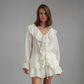 French-style V-neck Ruffled Shirt And Shorts Set