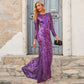Robe de soirée longue violette à col rond