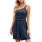 Women's Fashionable Solid Color Pleated Sleeveless One-piece Shorts