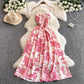 Womens Retro Chiffon Printed Backless Slip Dress