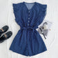 Versatile V Neck Polka Dot Flying Sleeves Lace Up Jumpsuit Wide Leg Pants Shorts