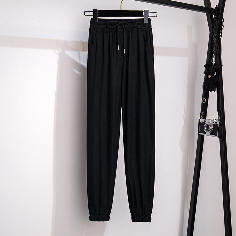 High Waist Loose Cropped Ice Silk Leggings For Women