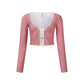 French Retro Slim-fit Plaid Long-sleeved Lace-up T-shirt Cardigan