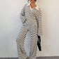 T-shirt And Elastic Waist Striped Pants