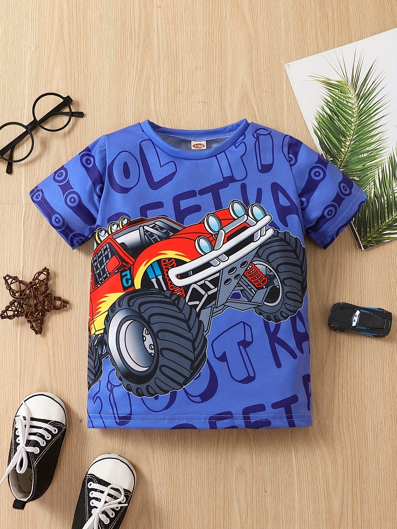Fashion Children's Short-sleeved Cartoon Car Printing