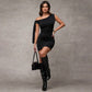 Elegant And Graceful Asymmetric One-shoulder Neckline With A Bow Tie