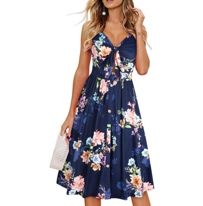 Sling Sleeveless Mid-length V-neck Dress