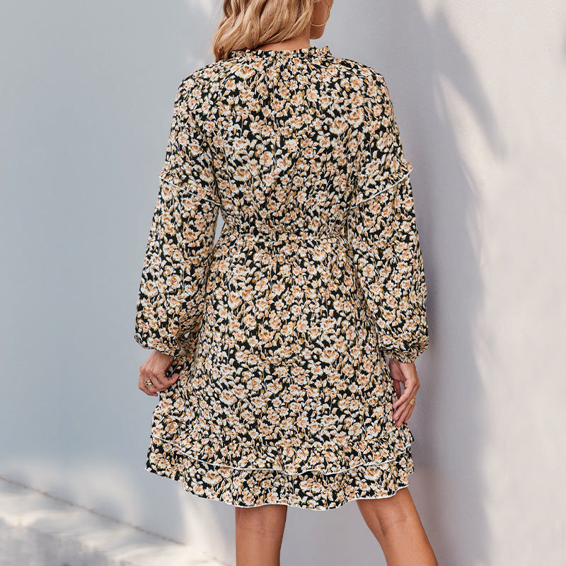 Robe imprimée à manches longues et col rond