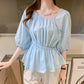 Irregular Ruffled Edge Thin Cotton Square Collar Shirt