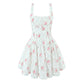Rose Printed Lace Stitching Cotton Mini Dress