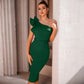 One Shoulder Solid Color With Belt Party Dress