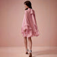 Chiffon Half-high Neck Dress With Flared Sleeves