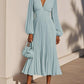 Pleated V-neck Long Sleeve Chiffon Women's Dress