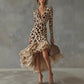 Women's V-neck Digital Print Stone Texture Spliced Mesh Dress