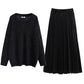 Fat Sister V-neck Sweater Korean Style Gold Velvet Skirt
