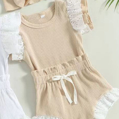 Lace Cuff Hem Round Neck Rib Fabric