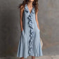 Solid-color Sleeveless Cotton-Linen V-Neck Maxi Dress With Ruffled Hem