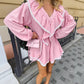 Layered Ruffled Lapel Lantern Sleeve Loose Two-piece Suit