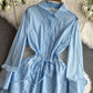 Waist-tight Slimming Lantern Sleeves Shirt Midi Dress