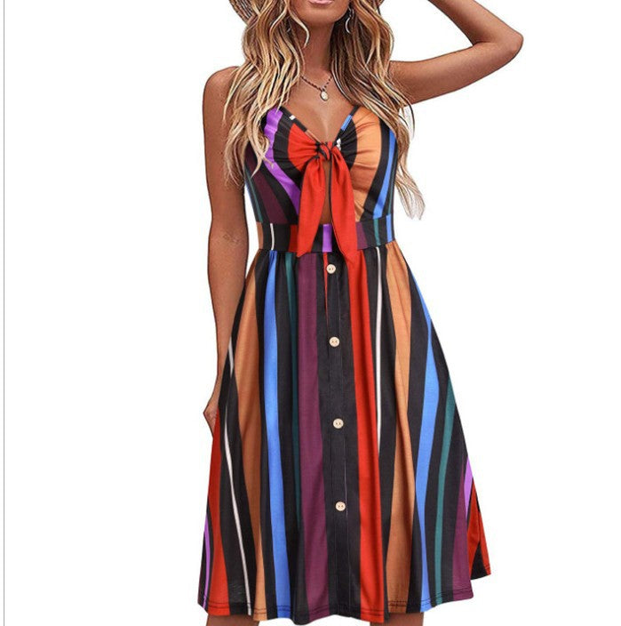 Sling Sleeveless Mid-length V-neck Dress