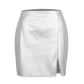 Jupe en cuir fendu PU pour femme, taille haute, fermeture éclair
