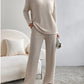 Fashion Solid Striped Suit V-neck Long-sleeved Top And Casual Straight Pants Loose Temperament Women's Clothing