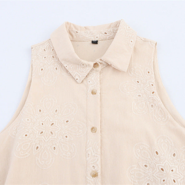 European And American Style Adhesive Hollow Embroidery Sleeveless Dress
