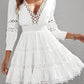 Women's Hollowedout Vneck Lanternsleeve Lacetrimmed Slimfit Dress