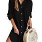 Robe chemise boutonnée à manches longues et revers pour femme, vêtement d'automne décontracté