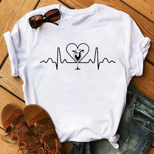 T-shirt Kawaii Verre à Vin Rose Gold