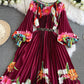 Printed Waist-controlled Lace-up Lady Dress