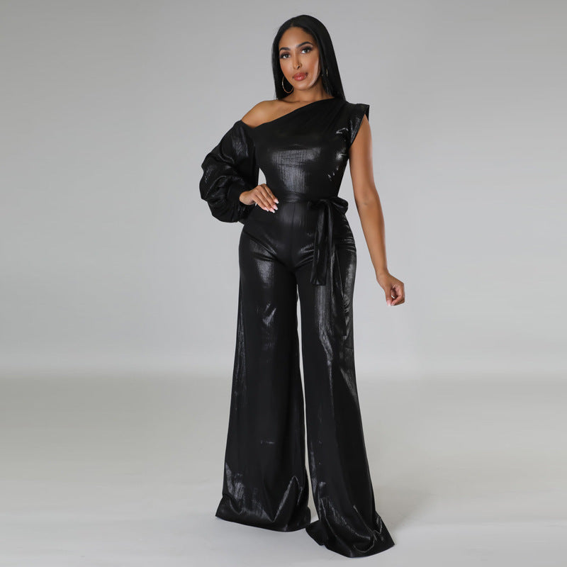 Autumn And Winter New Wide-leg Pants Solid Color Evening Dress Jumpsuit