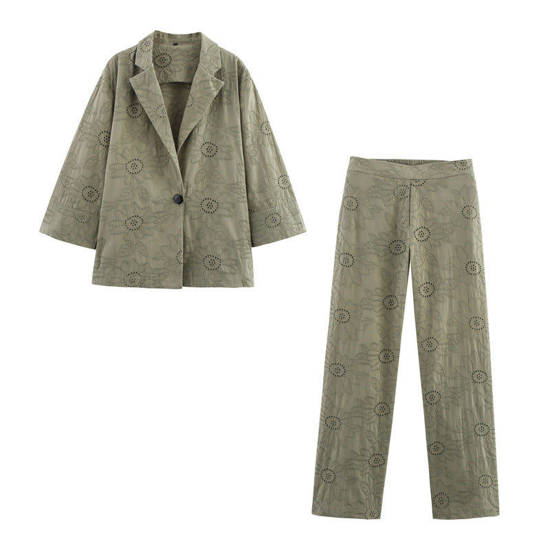 Hollow Embroidered Suit Jacket Straight-leg Pants
