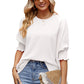 Women's Loose T-shirt With Elastic Sleeves Solid Color Outfit Fashion Tops Clothes