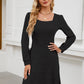 Woman Square-neck Lantern Sleeve Pocket Long Sleeve Dress