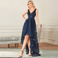 Plus Size Deep V Sequined Front Short Back Long Mesh Evening Dress