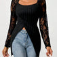 Simple Fashion Lace Stitching Long Sleeve Irregular Hem T-shirt