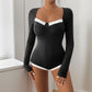 Long Sleeve Square-neck Contrast Color Knitted Jumpsuit