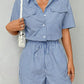 Striped Casual Short-sleeve Belted Jumpsuit