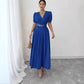 Cross V-Neck Defined Waist Slimming Puff Sleeve Patchwork Pleated Dress For Women